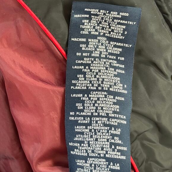 Tommy Hilfiger Puffer Coat Womens XL Black Faux Fur Trim Hooded Warm Outdoor Y2K - Picture 14 of 16